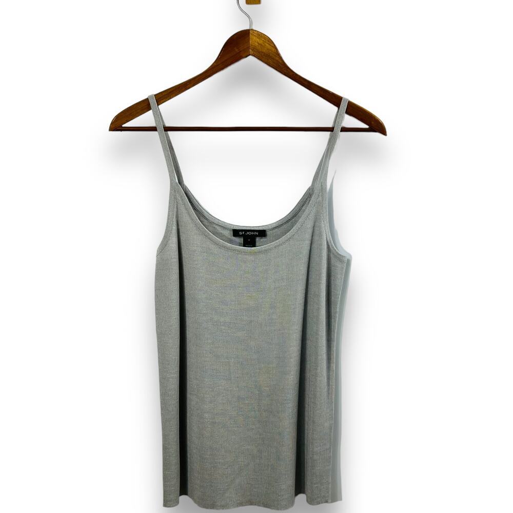 St John Gray Wool Blend Knit Tank Scoop Neck Sleeveless Top Size M - Picture 2 of 6